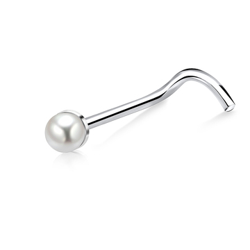 2mm Pearl Silver Curved Nose Stud NSKB-148p
